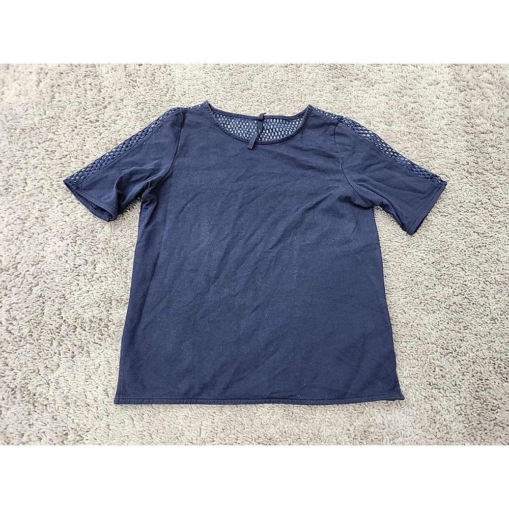 Karen Millen T Shirt Womens 2 Blue Mesh Panel Short Sleeve Modern Casual TV220